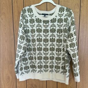 Adrianna Papell Ivory and Olive Floral Sweater